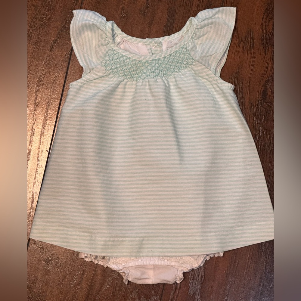 Janie and Jack Infant Girl's Smocked Dress Mint Green One Piece 3-6 month Spring